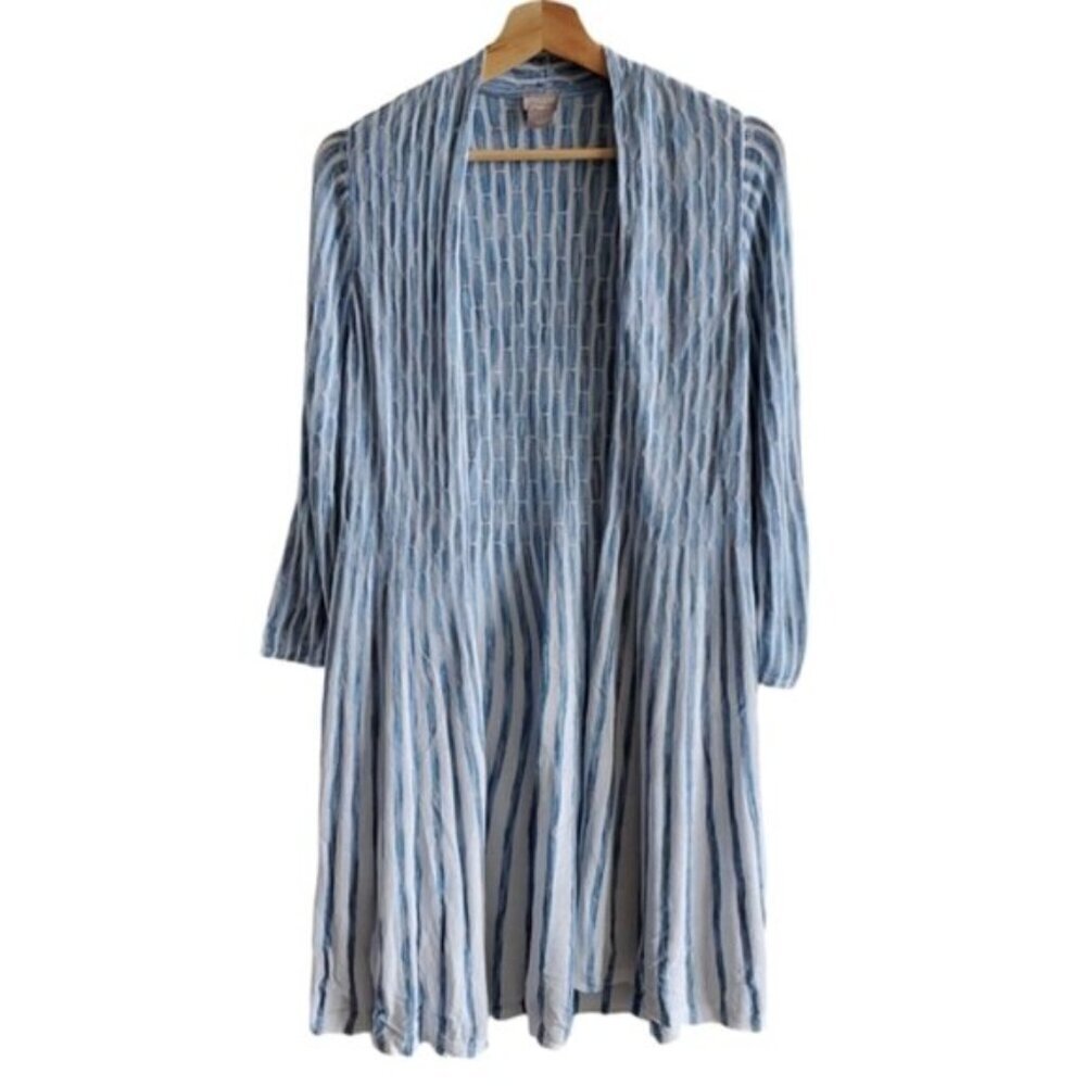 Chico's Travelers Blue and White Draped Cardigan Size (1) Medium